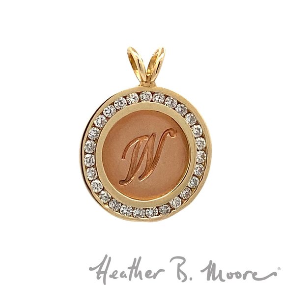 Heather B. Moore 14ky and 14kr Gold Diamond Initial "W" Framed Charm Pendant - Picture 1 of 6